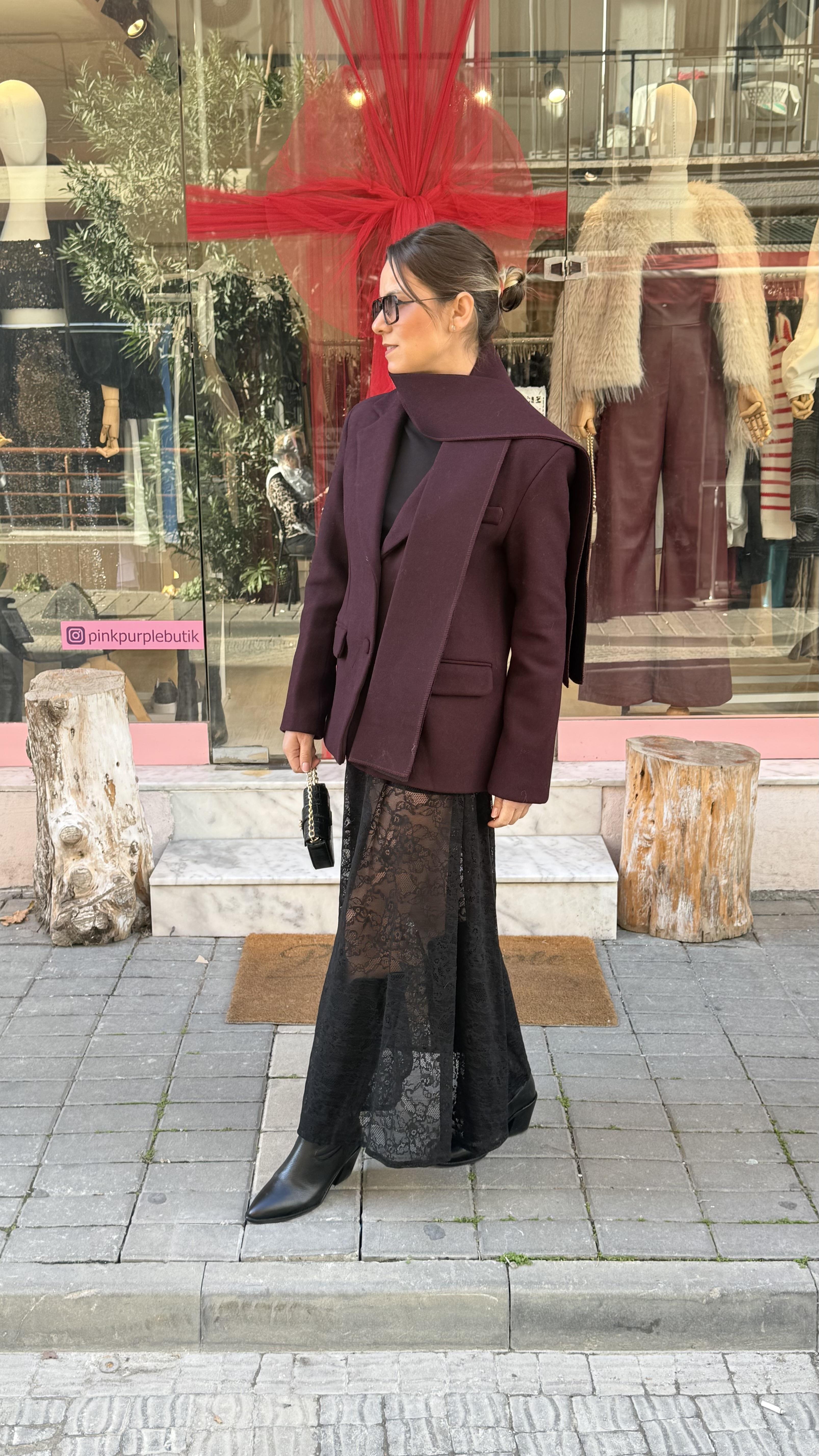 Bordo Kaşkollu Blazer