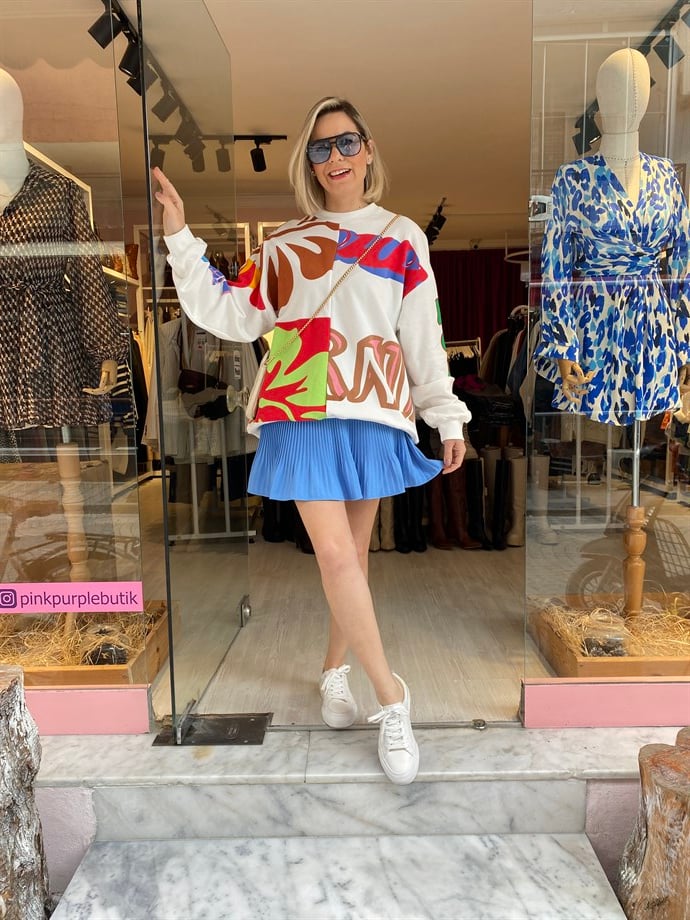 Desenli Renkli Sweatshirt