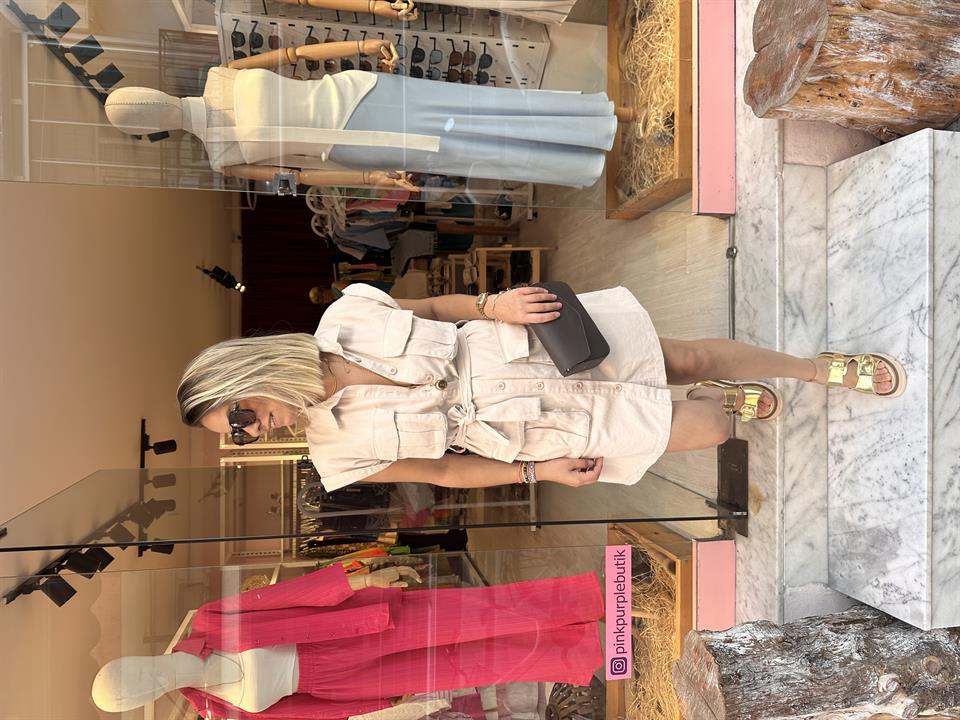 Gabardin Bej Elbise