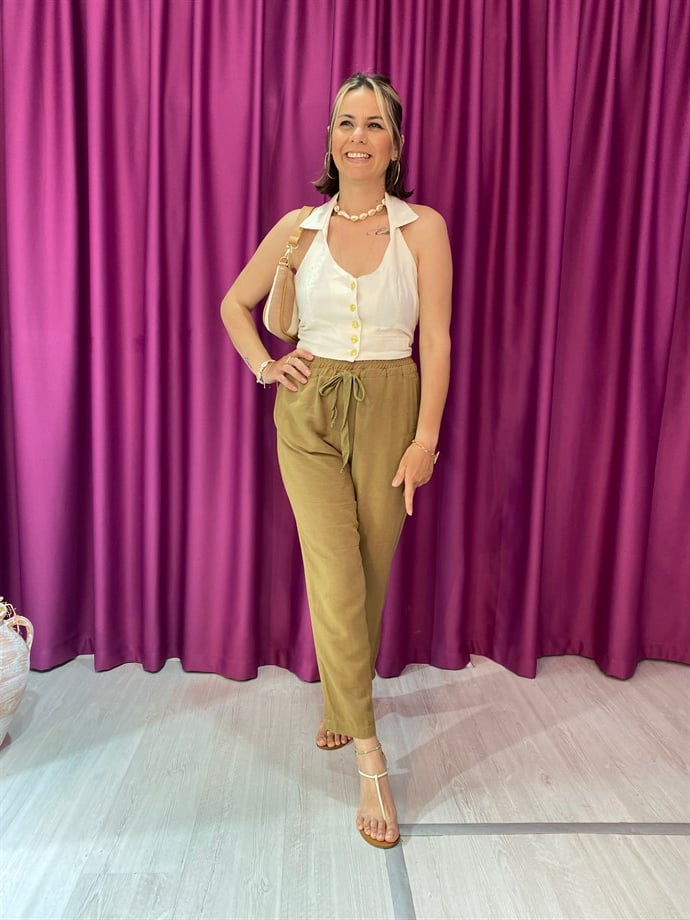 Keten Beli Lastikli Pantolon