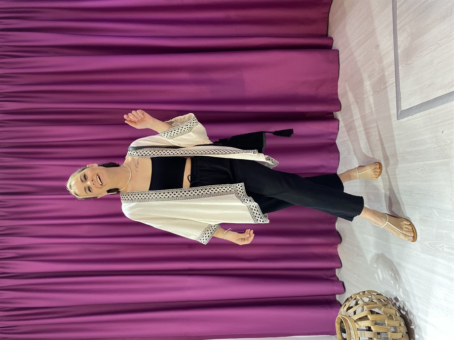 Keten Şerit Detaylı Kimono