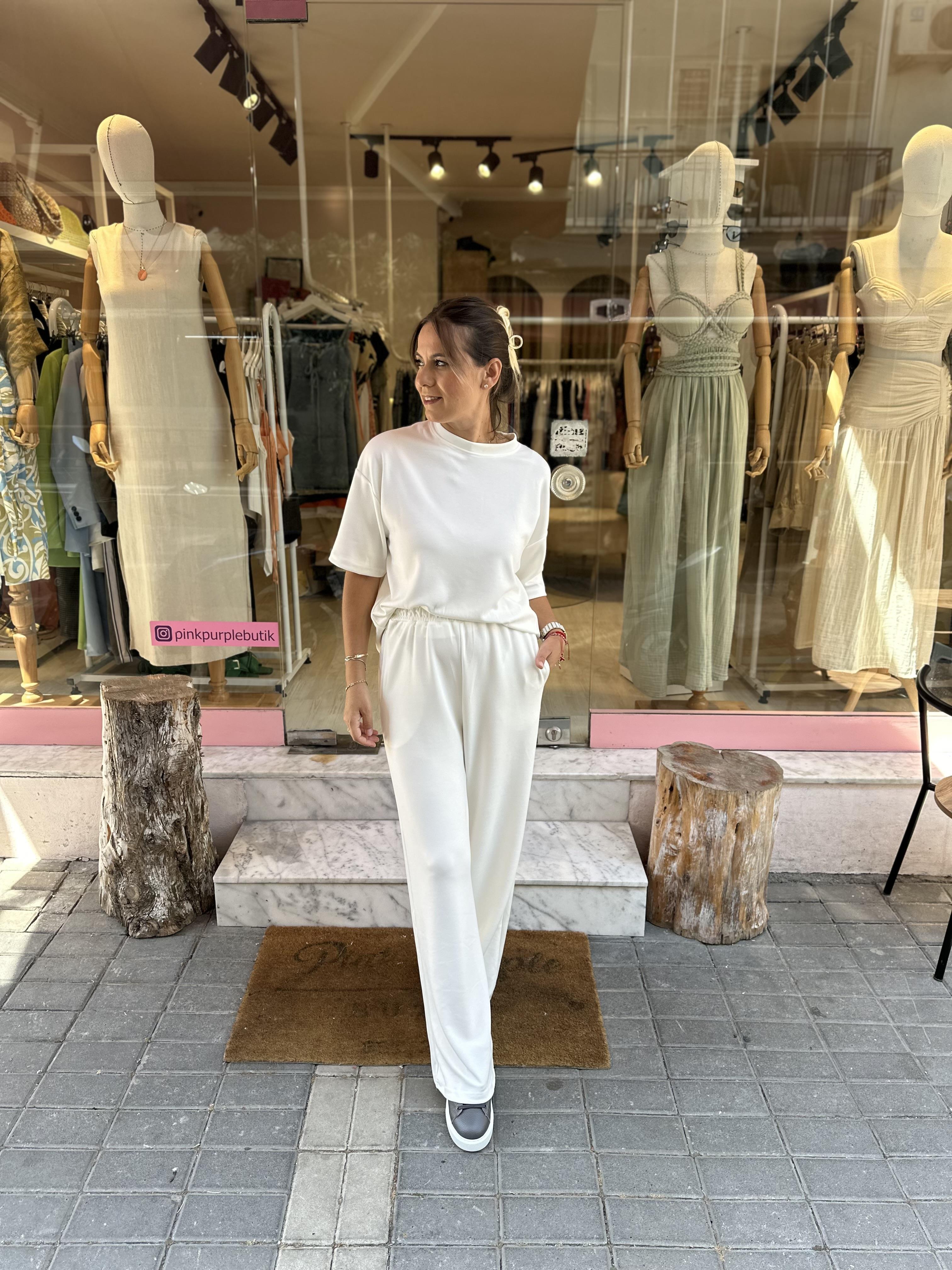 Lena Beyaz Modal Kumaş Takım