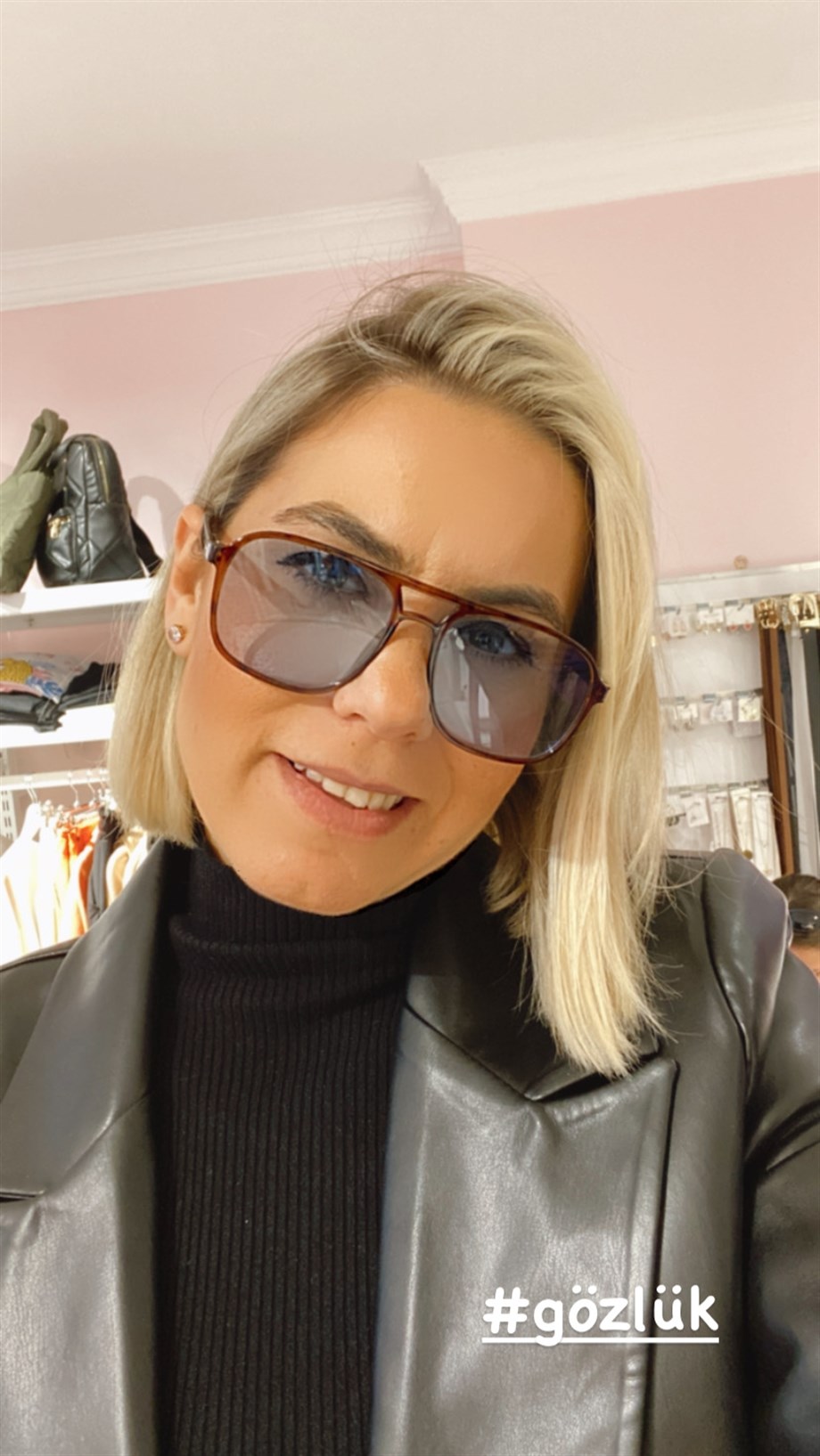 Lia Leopar Mavi Cam Gözlük