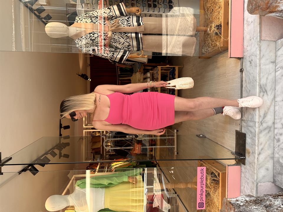 Pembe Askılı Mini Elbise