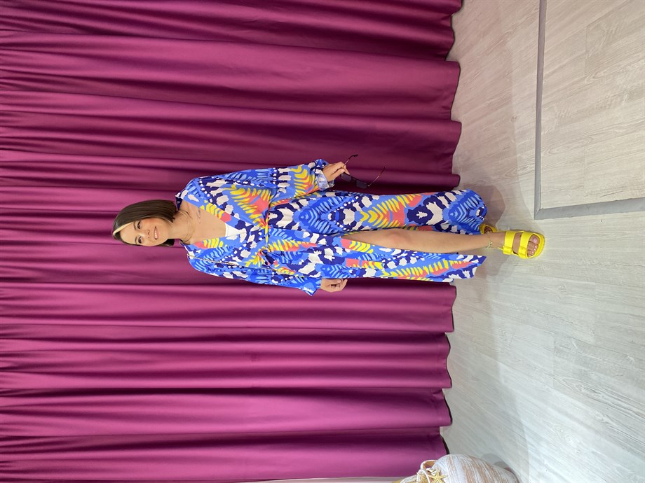 Sarı-Mavi Desenli Kimono