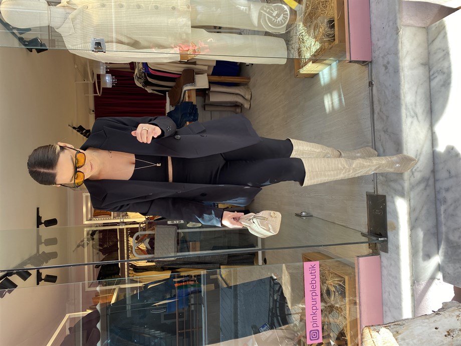 Siyah Kruvaze Blazer