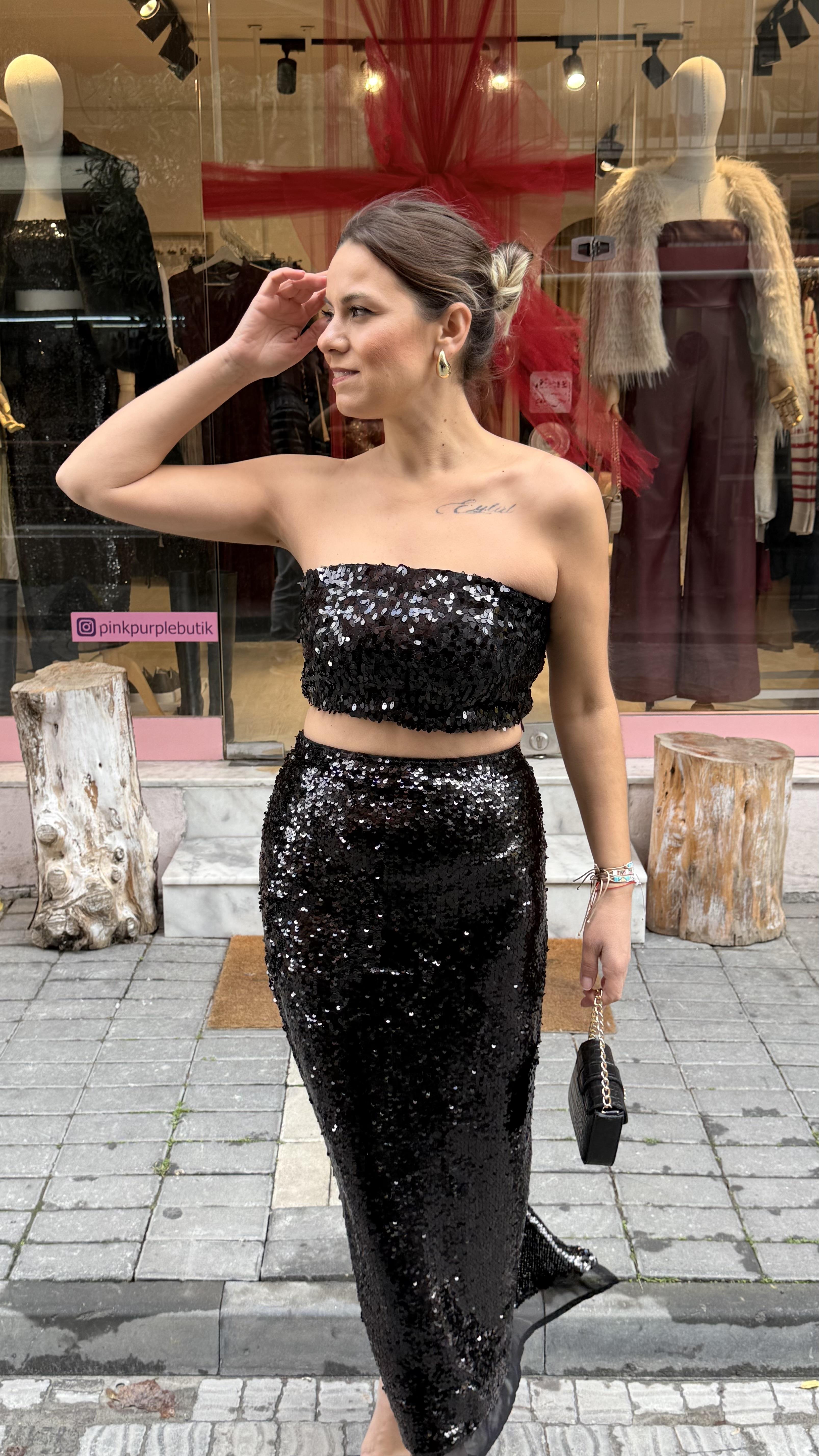 Siyah Payet Crop