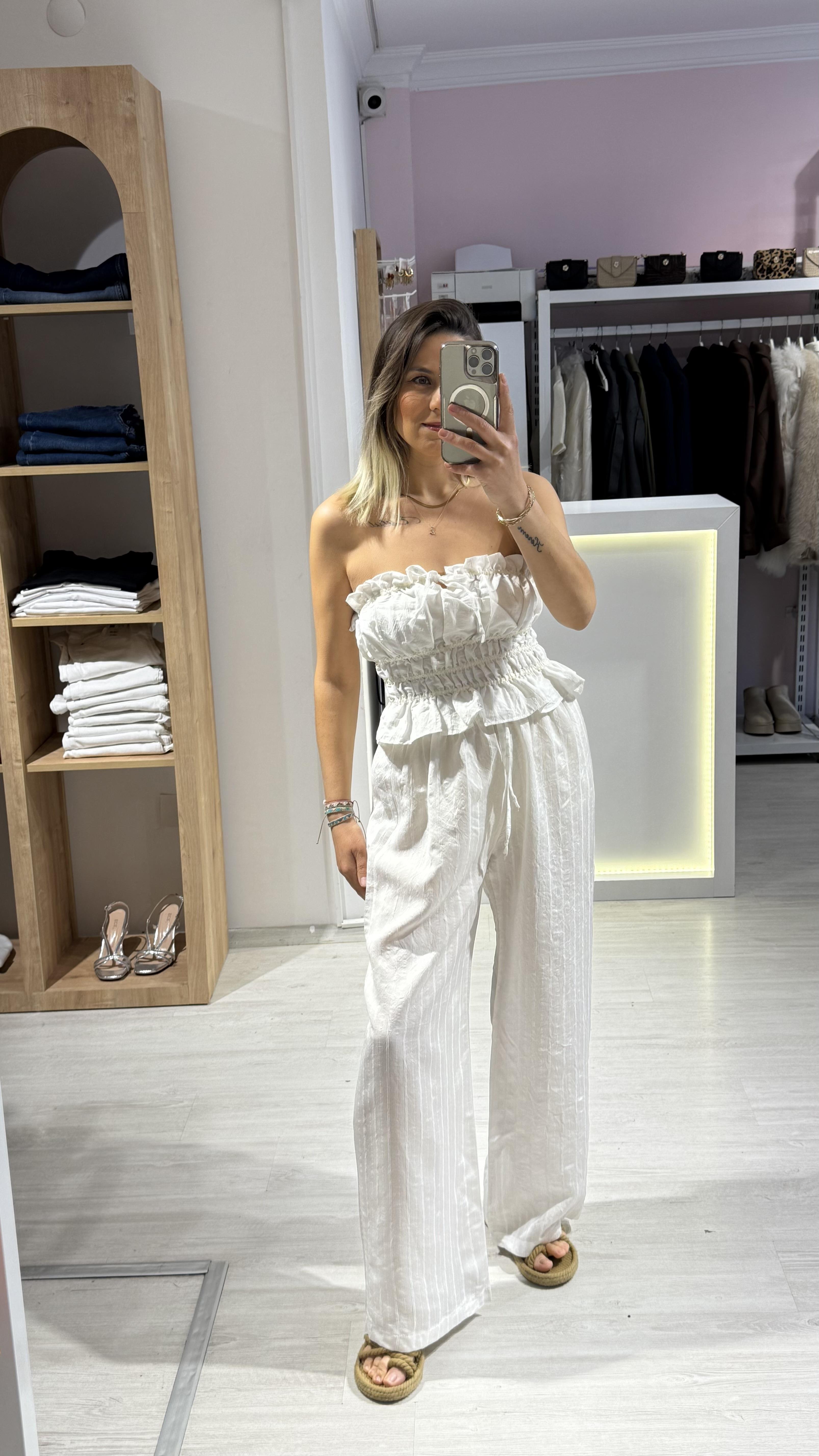 Straplez Çizgili Takım