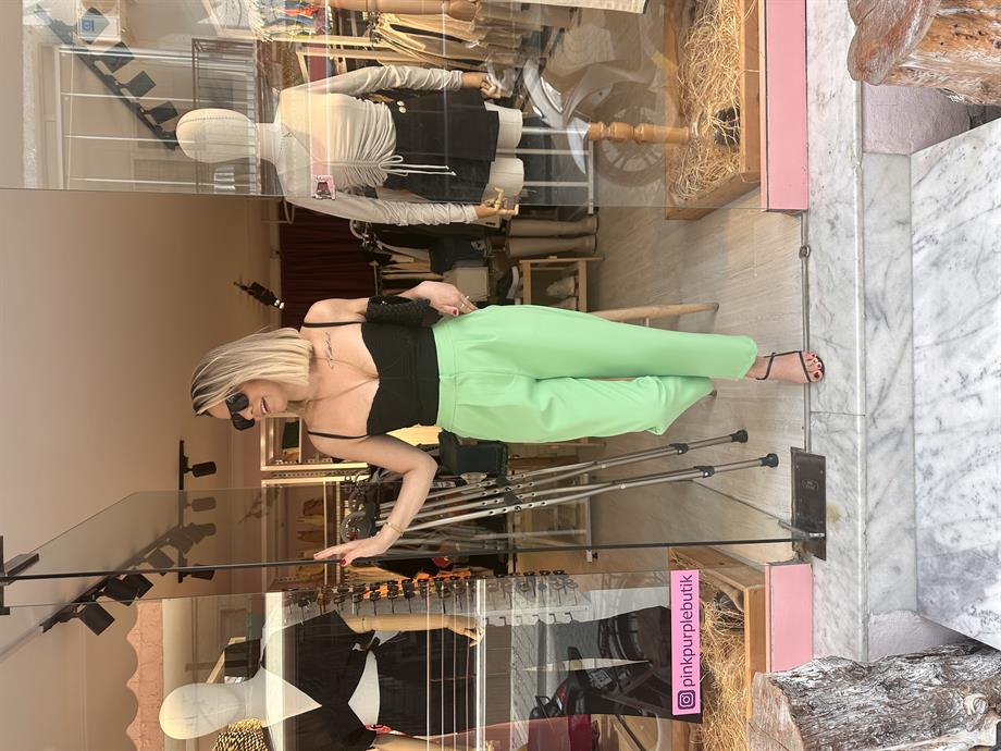 Yeşil Beli Lastikli Pantolon