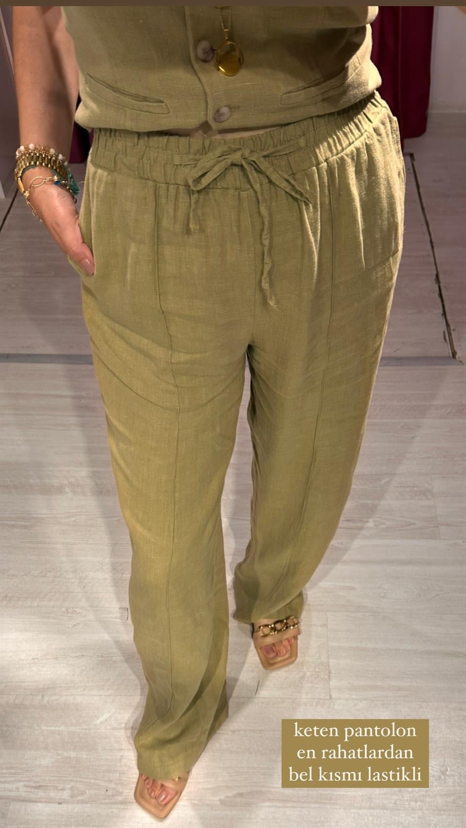Yeşil Keten Pantolon