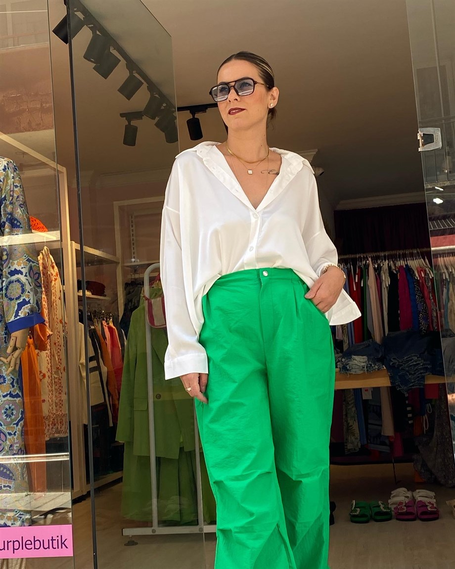 Yeşil Paraşüt Kumaş Pantolon