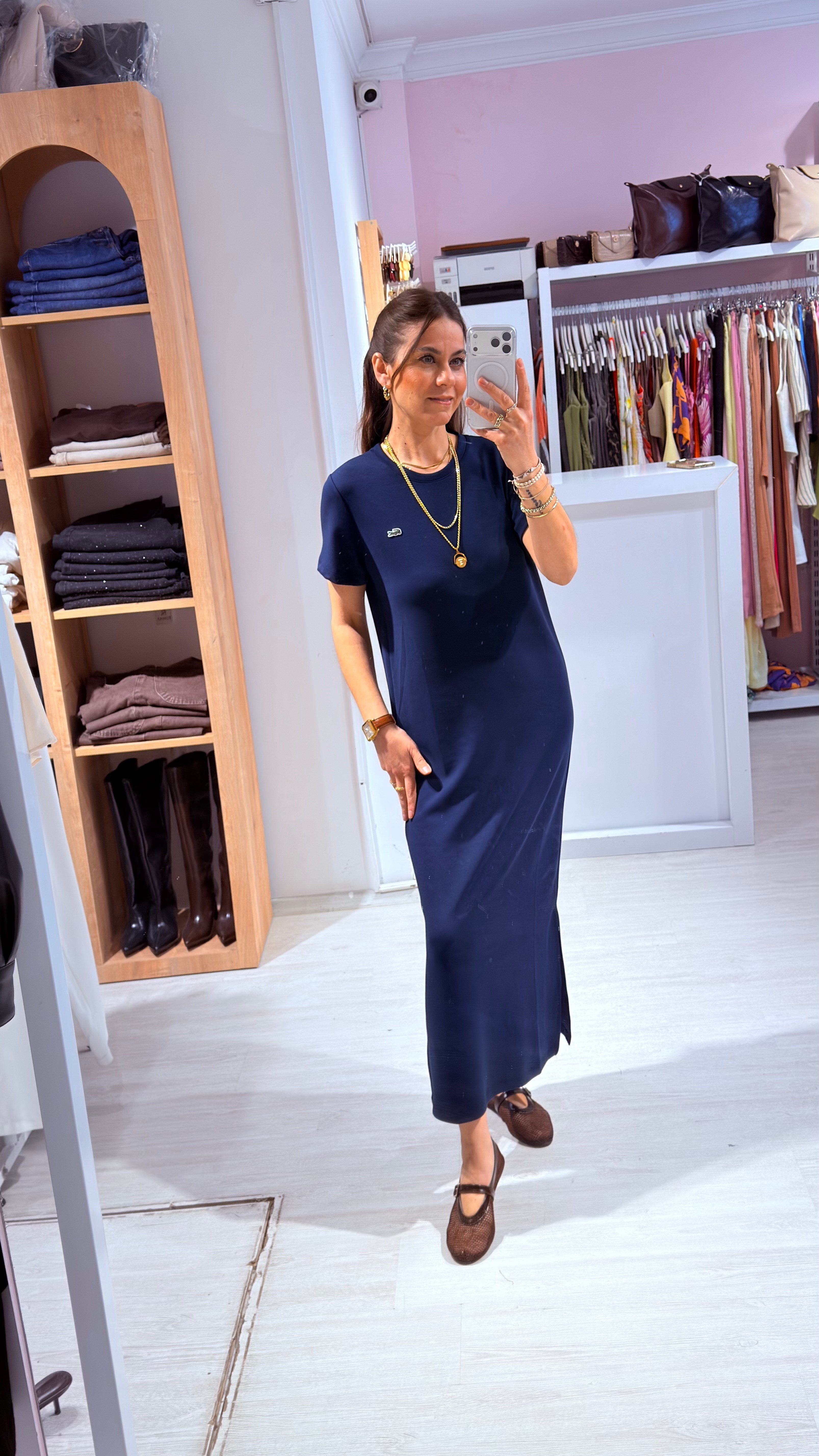 Lacivert Modal Maxi Elbise