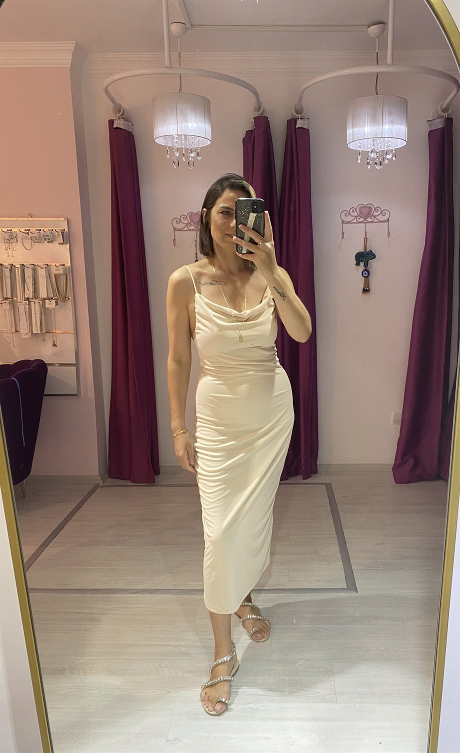 Bej Degaje Elbise