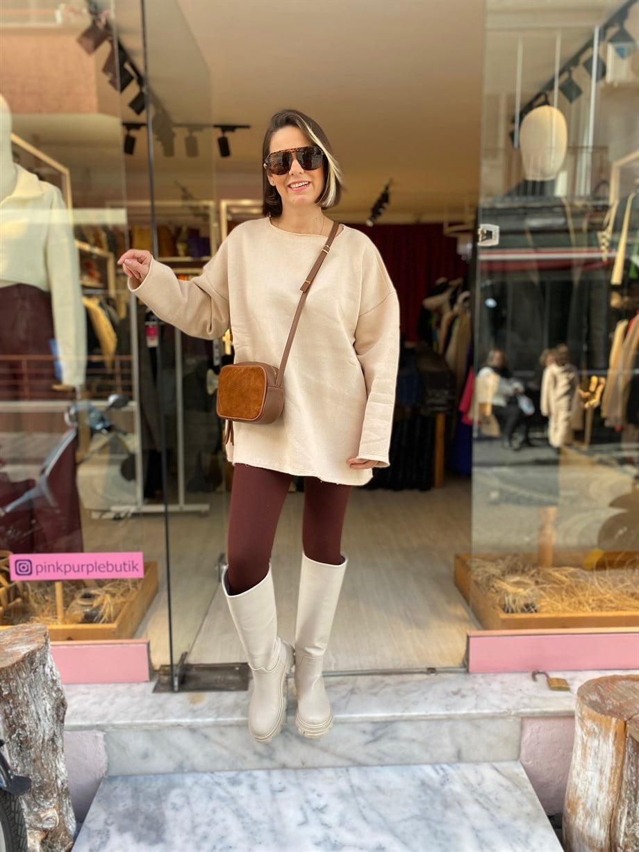 Bej Kesik Model Sweatshirt