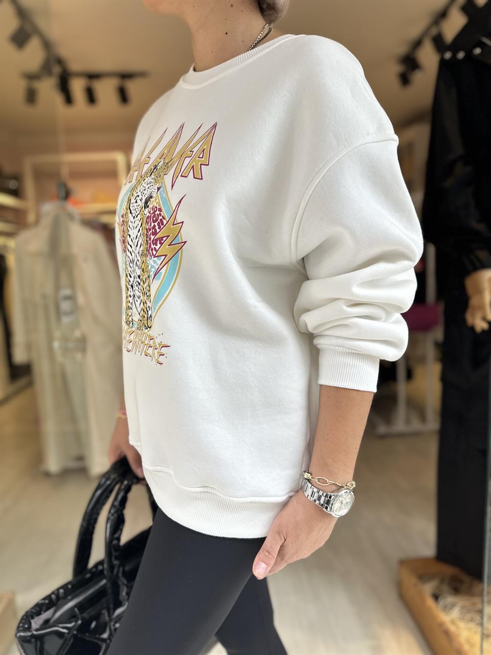 Beyaz Kaplan Sweatshirt