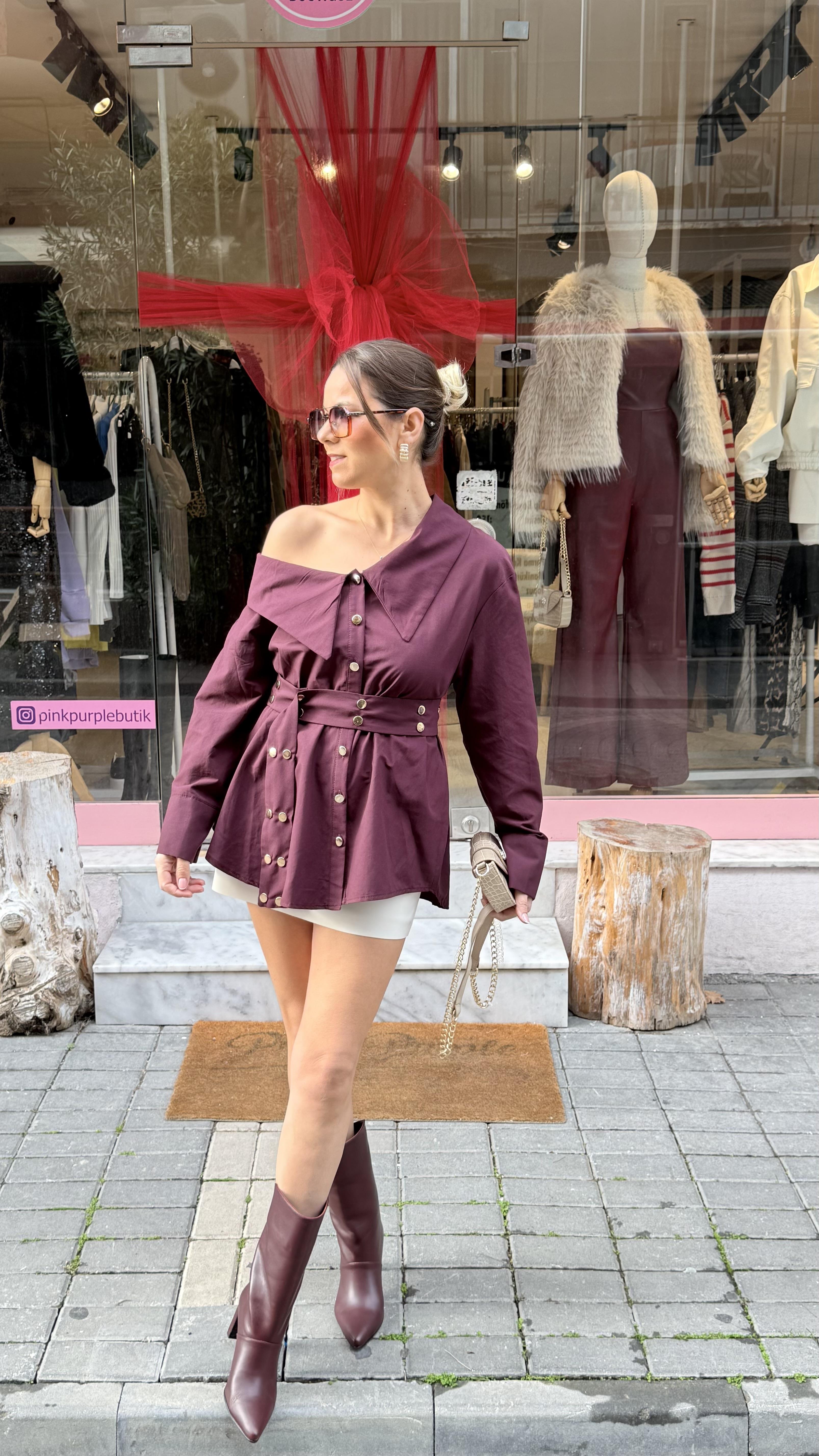 Bordo Gold Düğmeli Gömlek