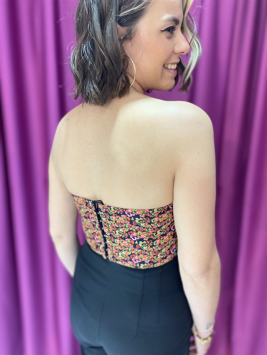 Çiçek Desen Korse Crop