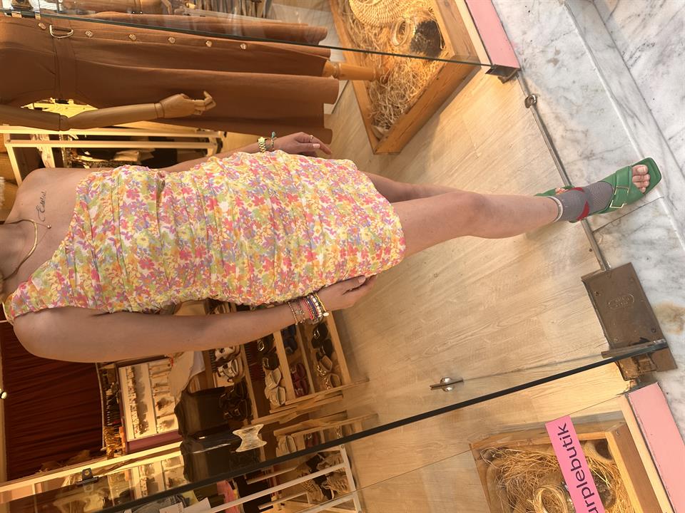 Çiçekli Tek Omuz Elbise