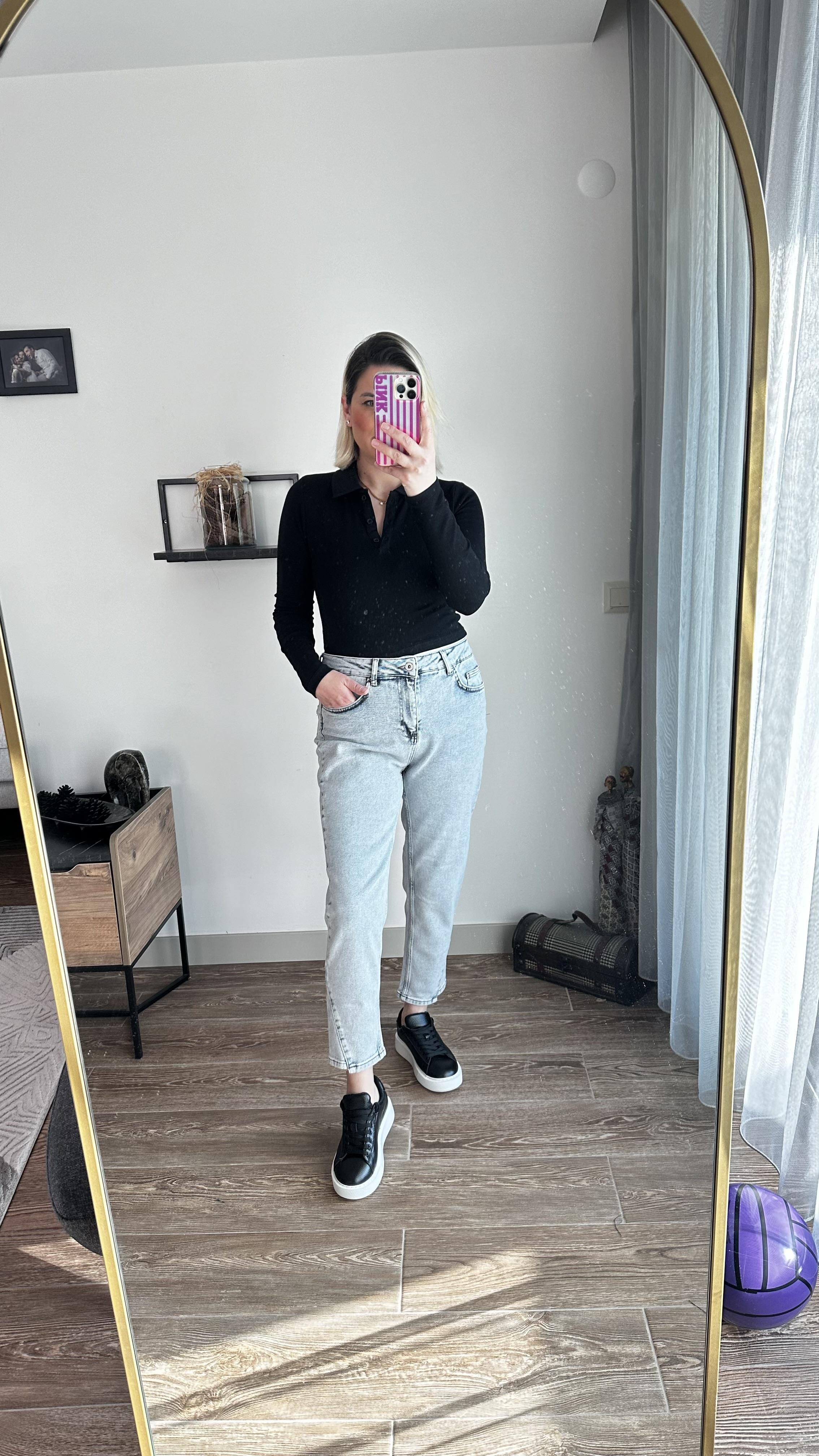 Gri Paça Detay Esnek Jean