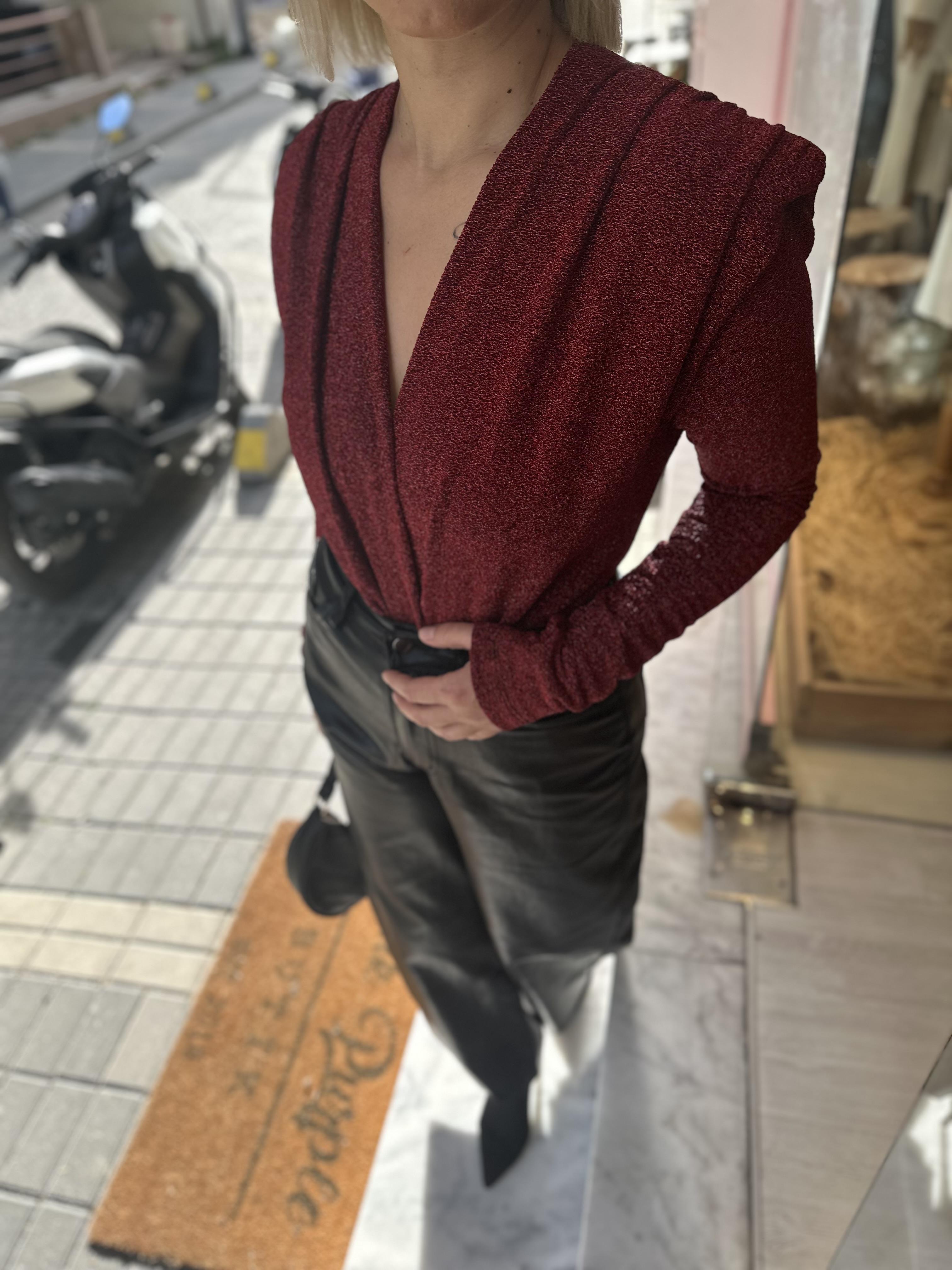 Kırmızı Simli Bodysuit