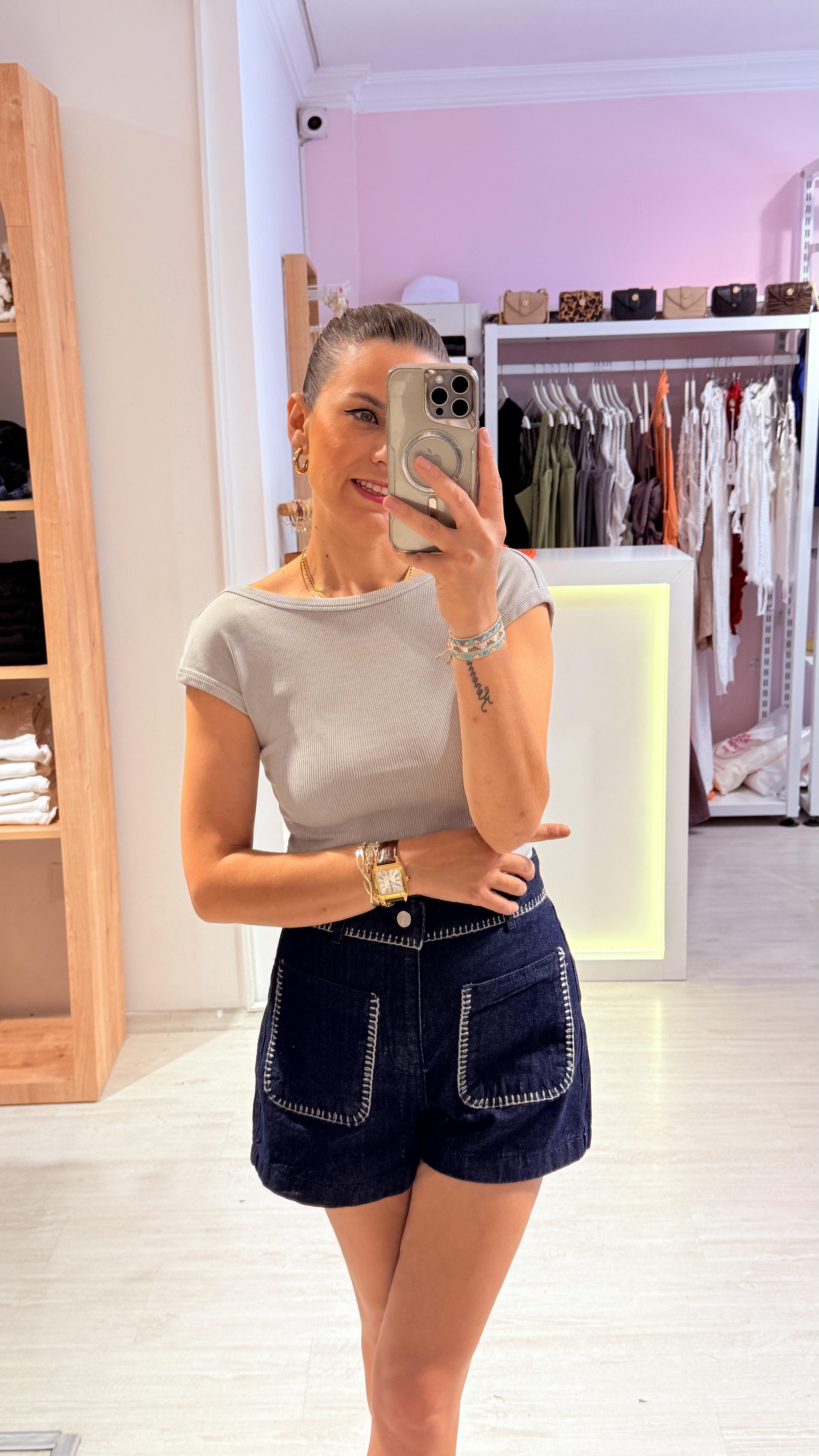 Kroşeli Denim Şort