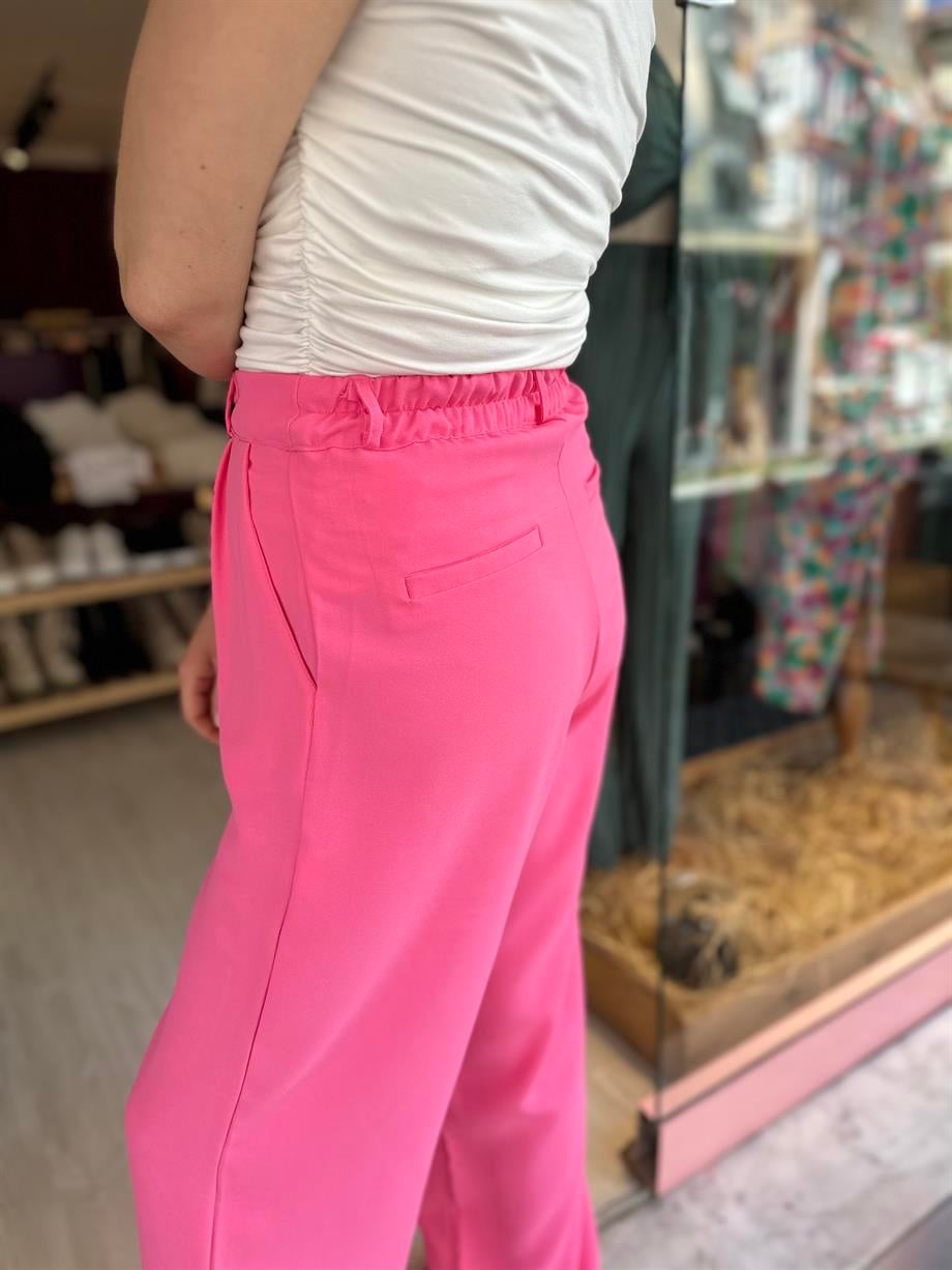 Pembe Beli Lastikli Palazzo Pantolon
