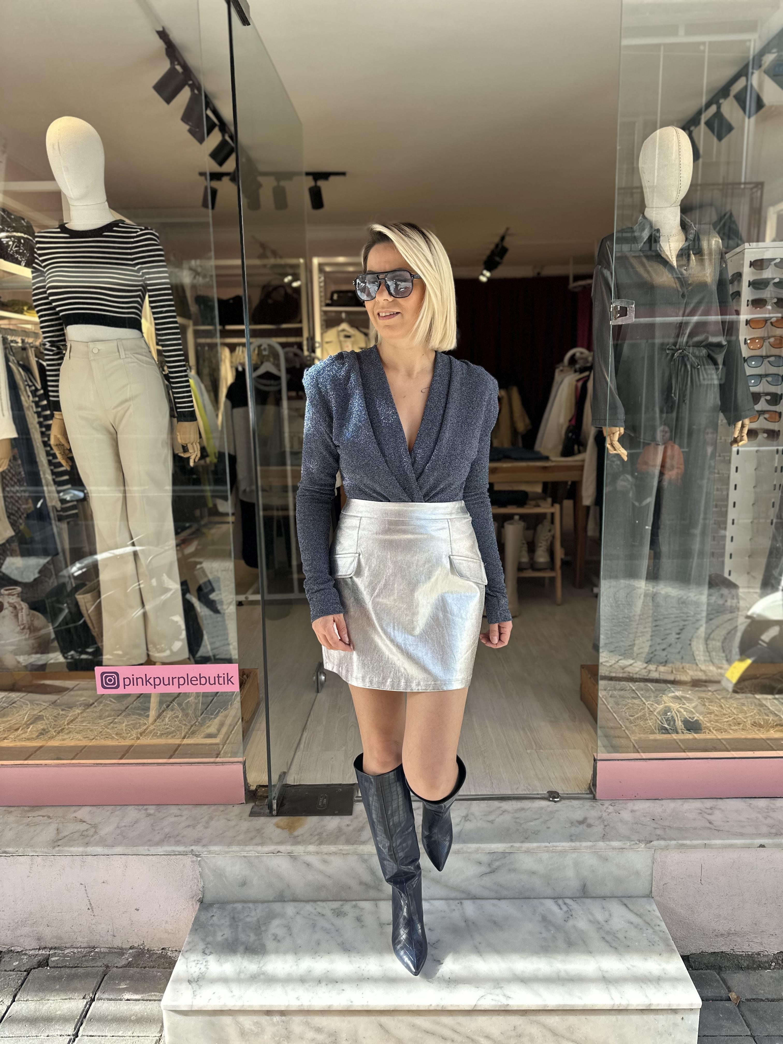 Simli Lacivert Bodysuit