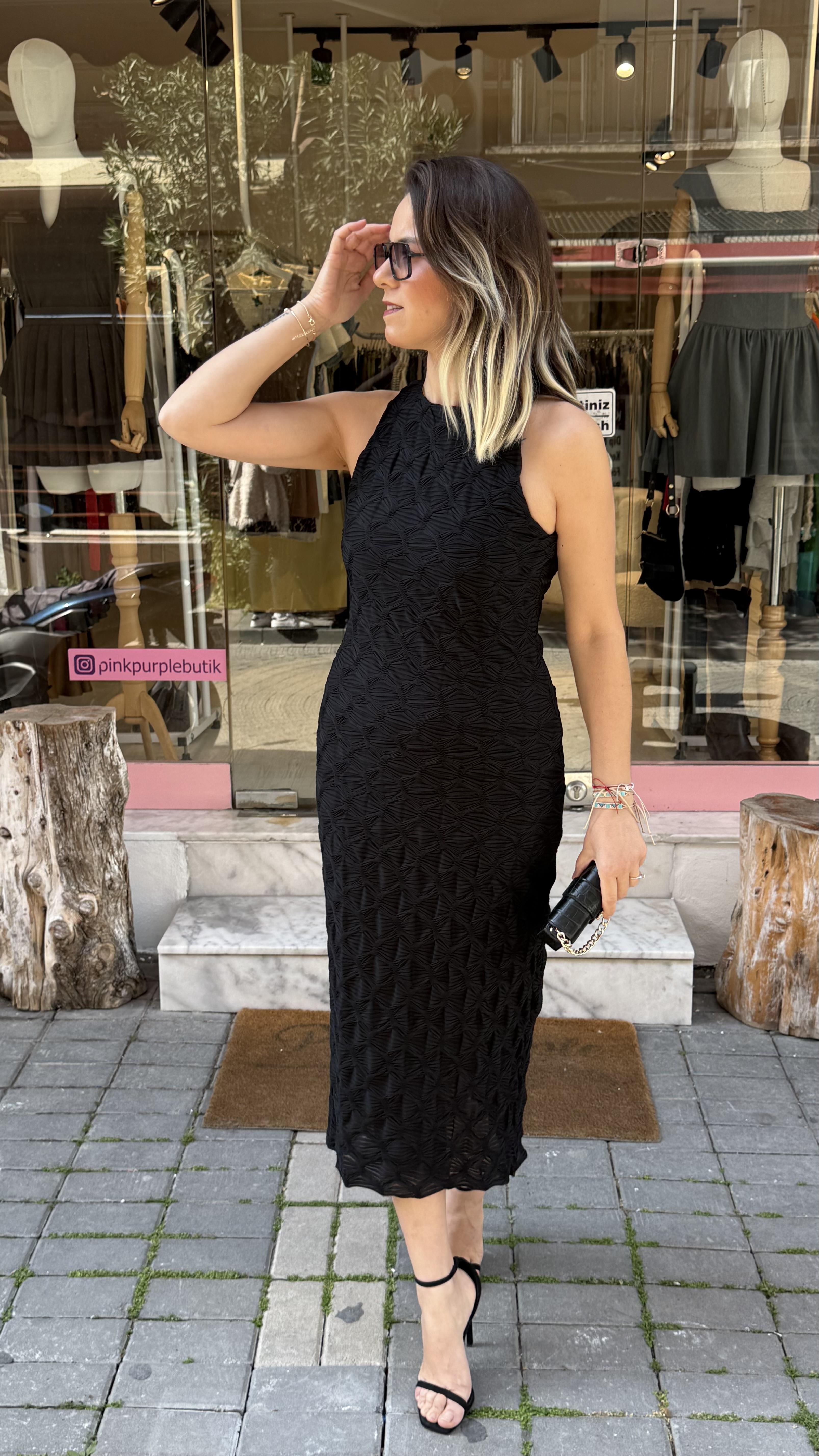Siyah Dantel Maxi Elbise