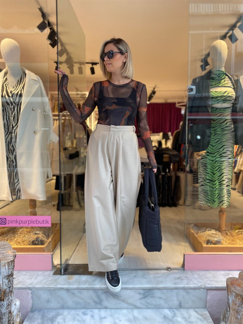 Siyah Desenli Tül Bodysuit