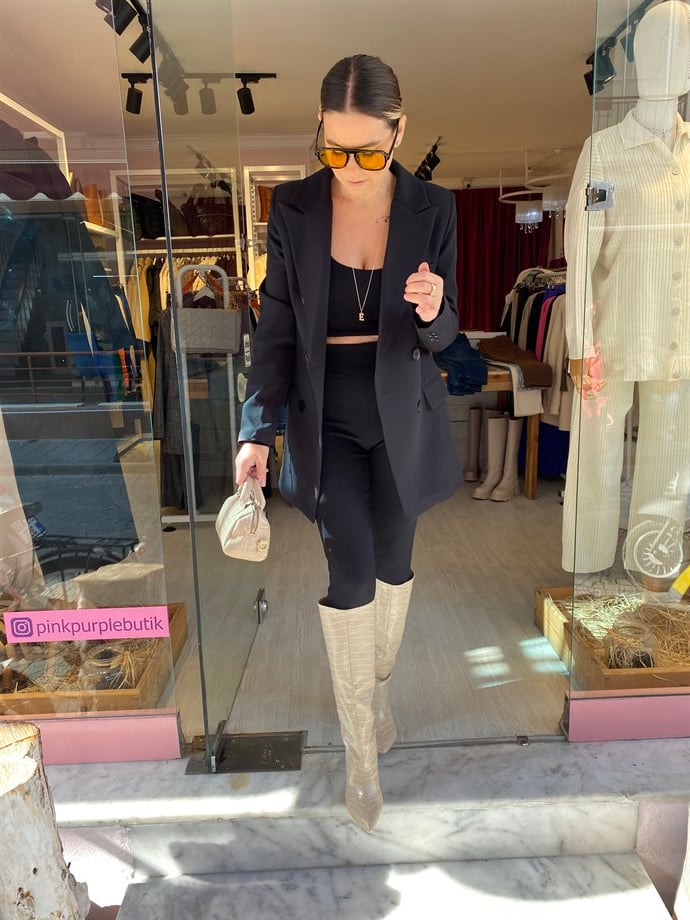 Siyah Kruvaze Blazer