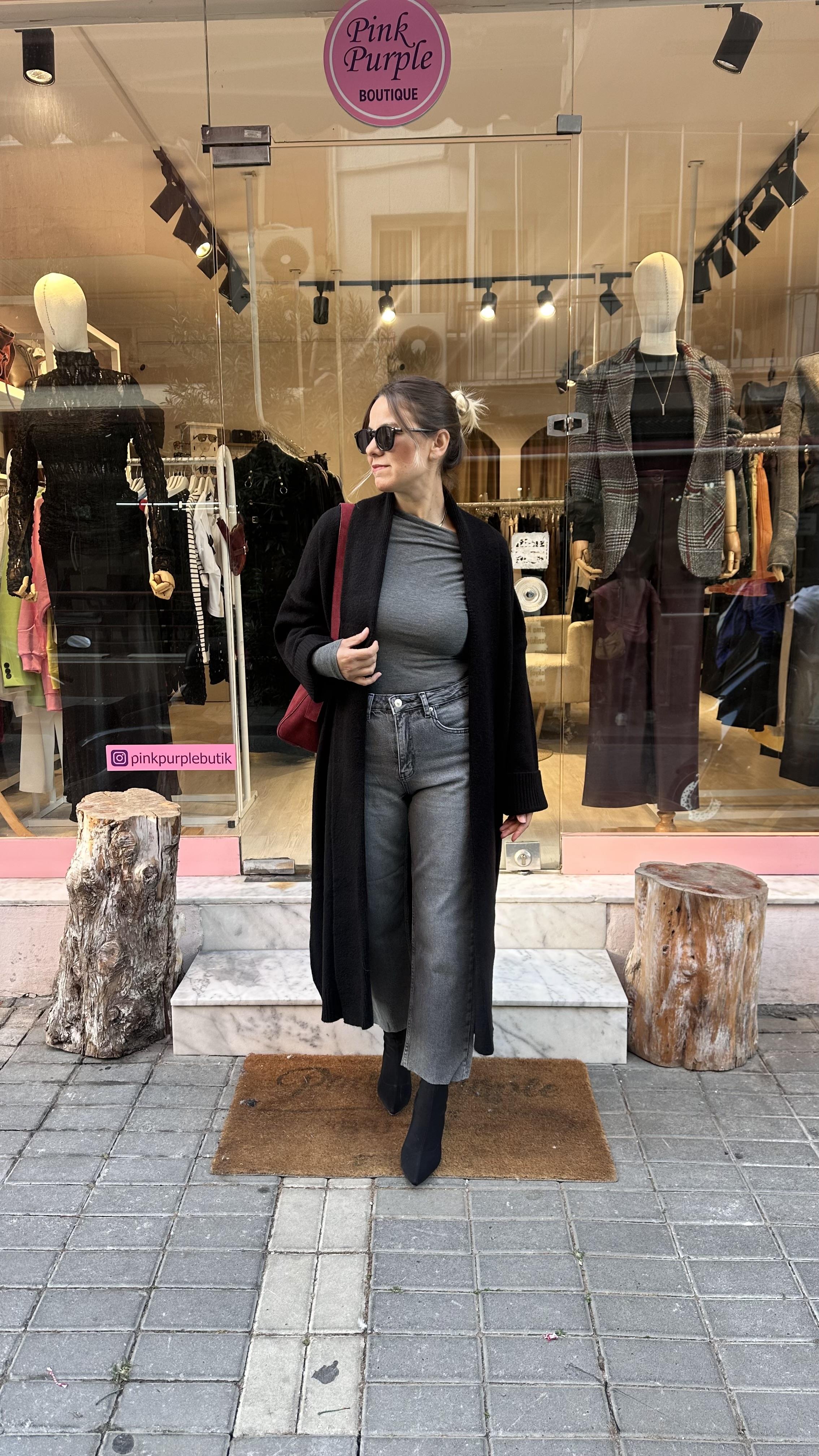 Siyah Maxi Boy Hırka