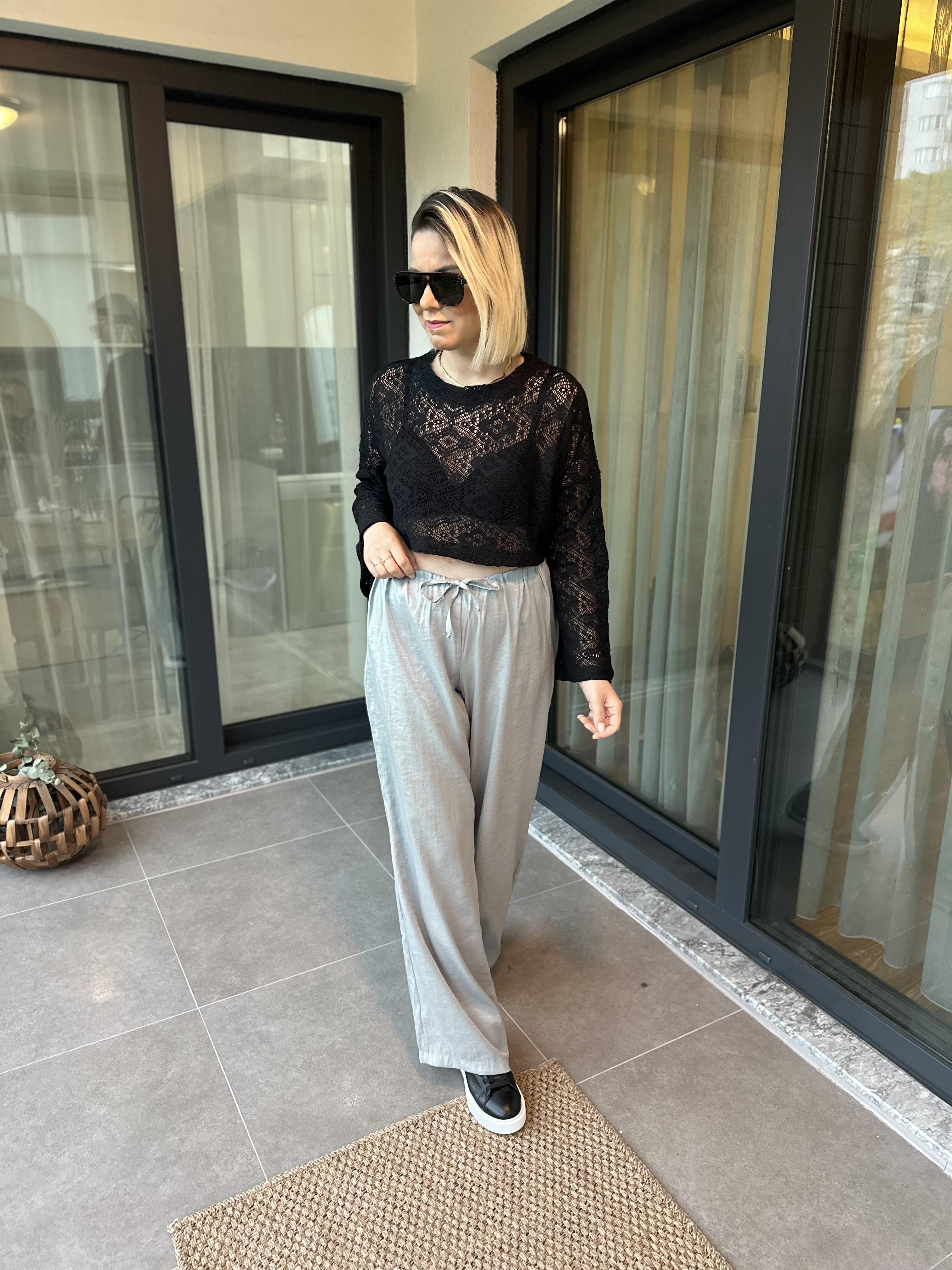 Siyah Parlak Tensel Pantolon