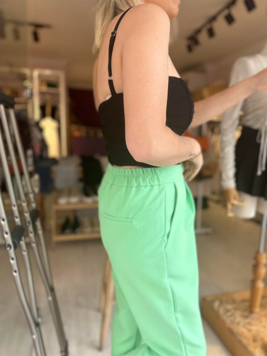 Yeşil Beli Lastikli Pantolon