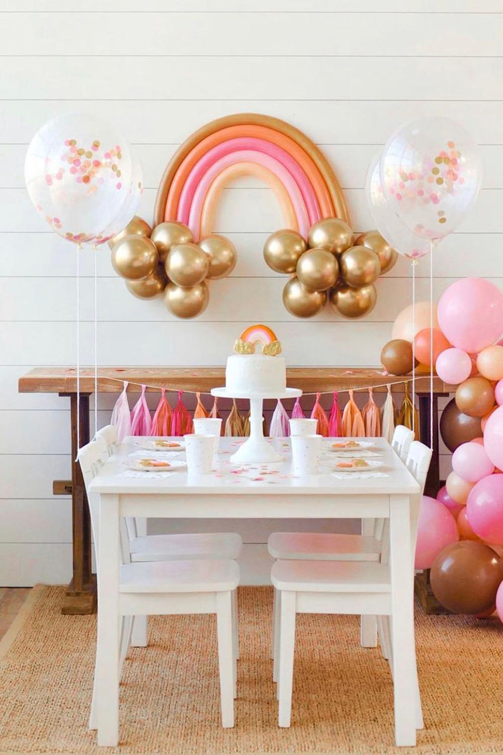 Altın  Makaron Gökkuşağı Balon Set