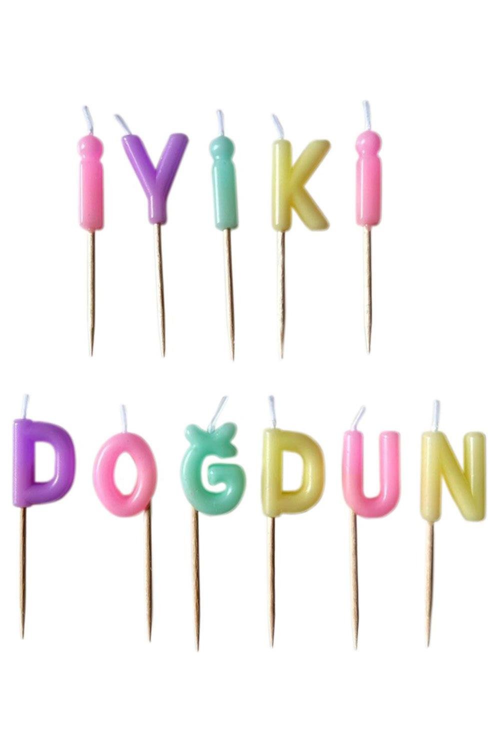 Çok Renkli  Makaron Iyi Ki Doğdun Mum Set