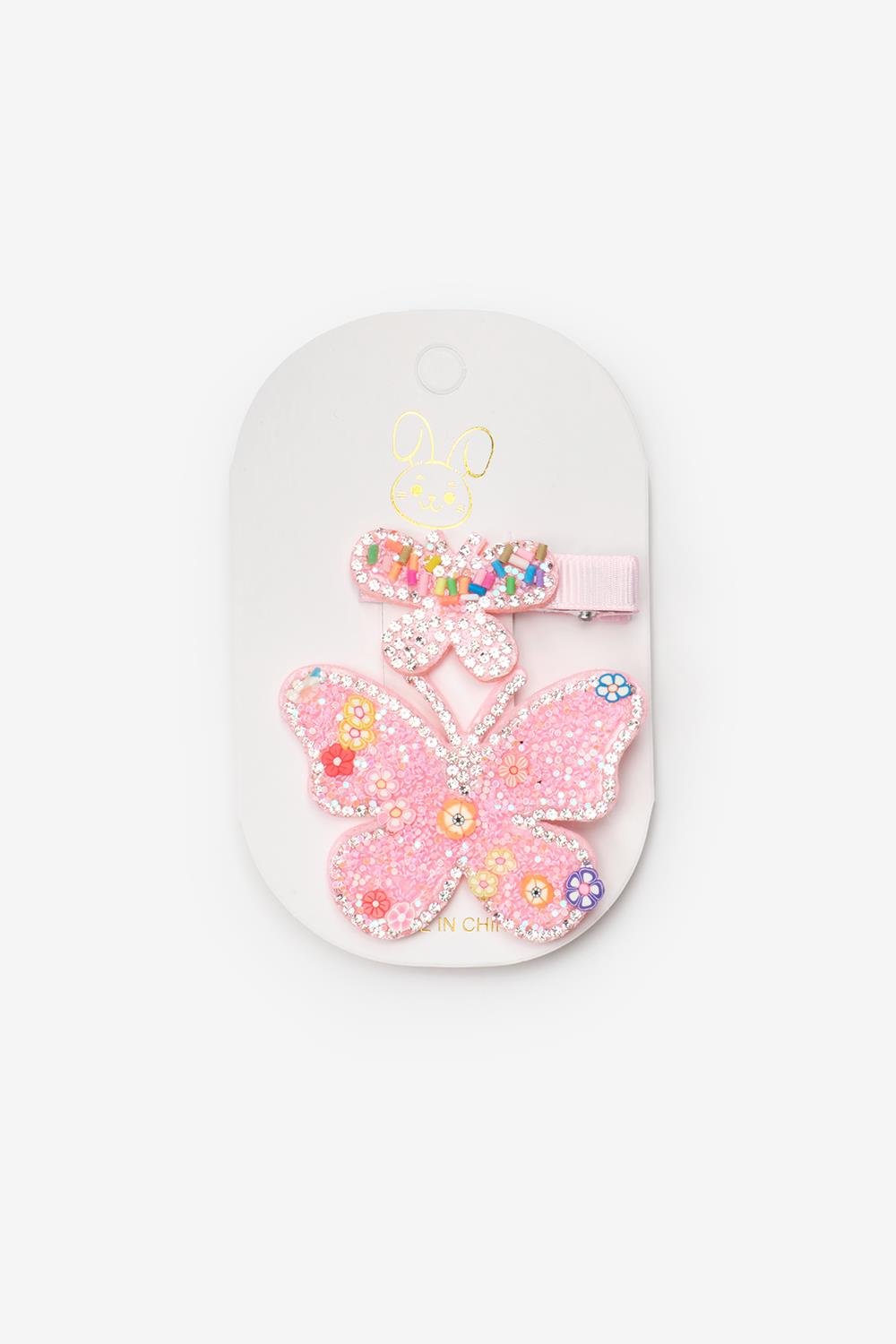 Pembe  Pullu Kelebek Ikili Kız Çocuk Klips Toka Set
