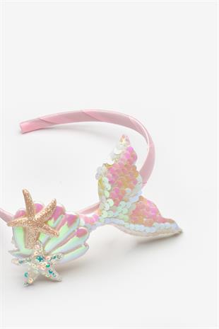 Beyaz  Payetli Deniz Kızı Figürlü Kız Çocuk Taç