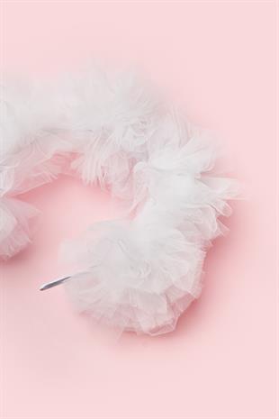 Beyaz  Tül Ponponlu Kız Çocuk Taç