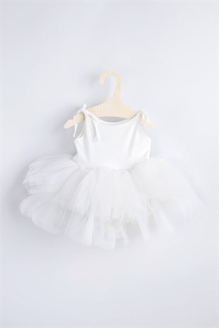 Beyaz Tütü Etekli Kız Çocuk Balerin Elbise - Jade