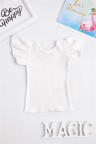 Ekru  Arkası Çapraz Biyeli Kız Çocuk Tişört - Julie