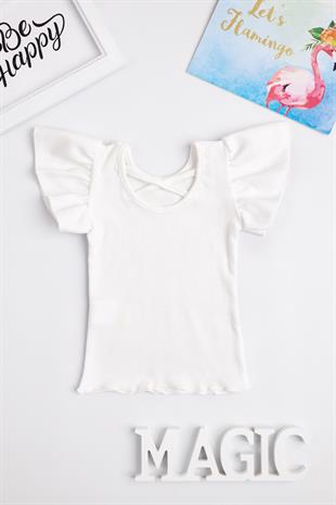 Ekru  Arkası Çapraz Biyeli Kız Çocuk Tişört - Julie