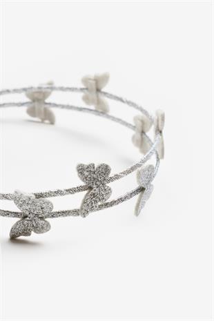 Gümüş  Minik Kelebekli Kız Çocuk Taç