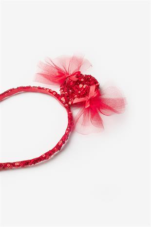 Kırmızı  Pullu Şeker Figürlü Kız Çocuk Taç