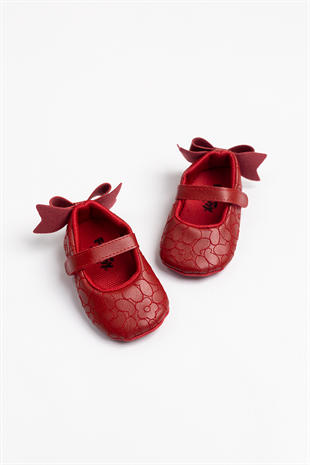 Kırmızı Topuğu Fiyonklu Kız Bebek Ayakkabı