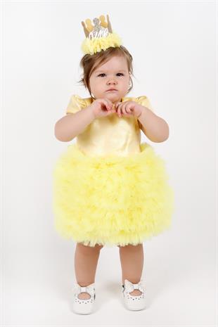 Kısa Kollu Sarı Tütülü Bebek Prenses Elbise - Lina
