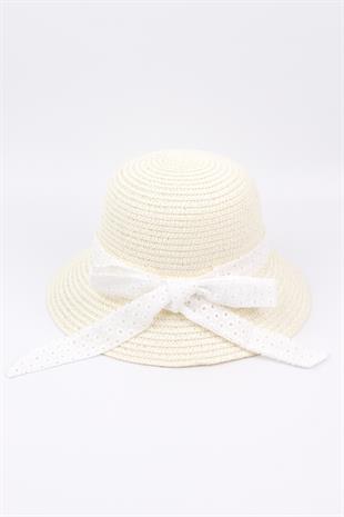 Cream Scalloped Girls Straw Hat 