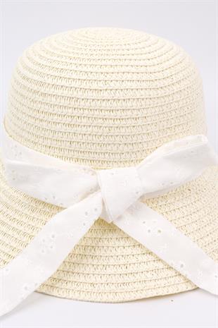 Cream Scalloped Girls Straw Hat 