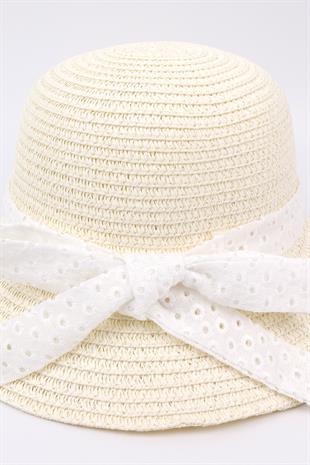 Cream Scalloped Girls Straw Hat 
