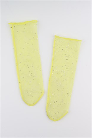 Küçük Sim Detaylı Sarı Kız Çocuk Tül Çorap