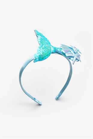 Mavi  Payetli Deniz Kızı Figürlü Kız Çocuk Taç
